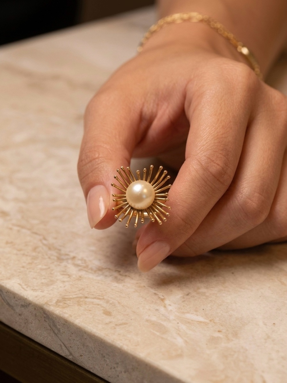 Vintage 18K Gold Pearl Ring - Women Fine Jewelry